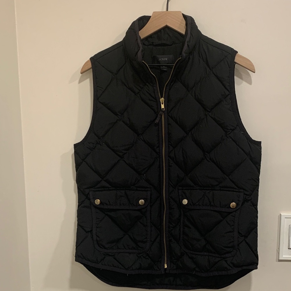 J. Crew Black Quilted Vest with Gold Details